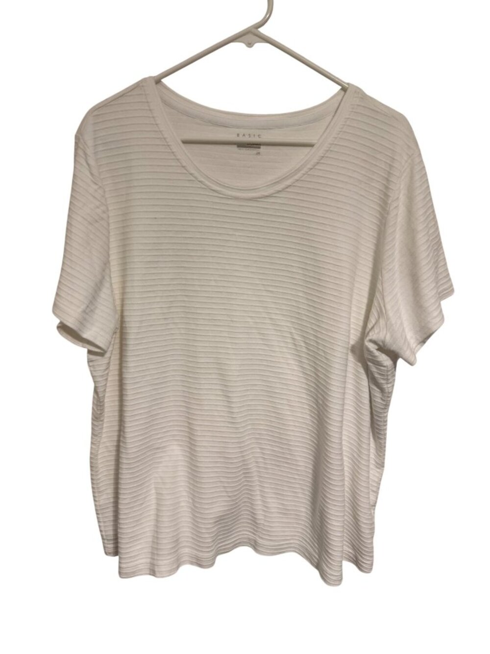 Basic Editions Knit Top White Ribbed Short Sleeve Womans 2X